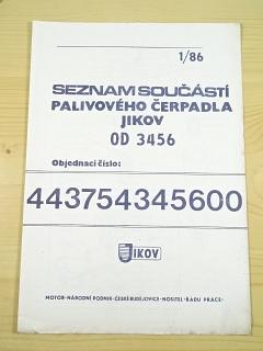 Jikov OD 3456 - palivové čerpadlo - seznam součástí - Škoda 105, 120, 130 - 1986