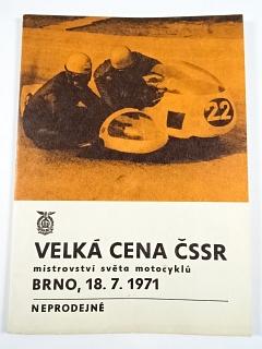 Velká cena ČSSR - mistrovství světa motocyklů - Brno 18. 7. 1971 - program + startovní listina