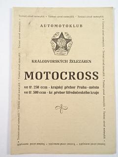 Motocross ve tř. 250 ccm - krajský přebor Praha - město, ve tř. 500 ccm - kr. přebor Středočeského kraje - Automotoklub Králodvorských železáren - 1. 9. 1963 - program