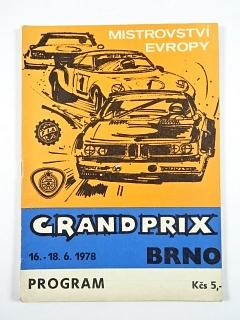 Mistrovství Evropy - Grand Prix Brno - 16. - 18.6. 1978 - program + startovní listina