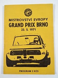 Mistrovství Evropy - Grand Prix Brno - 23. 5. 1971 - program + startovní listina