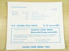 Velká cena Brna 1982 - XIV. Grand Prix Brno - osobní pozvánka - Český ústřední výbor Svazarmu
