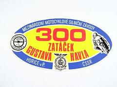 300 zatáček Gustava Havla - mezinárodní motocyklové silniční závody - Hořice v P. ČSSR - samolepka
