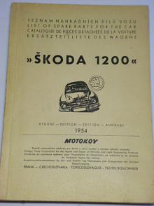 Škoda 1200 - seznam náhradních dílů - 1954 - Motokov