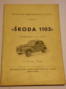 Škoda 1102  - seznam náhradních dílů - 1949