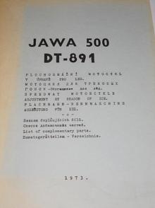 JAWA 500 DT - 891 - plochodrážní motocykl v úpravě pro led - technické údaje, návod k obsluze, seznam náhradních součástí - 1973