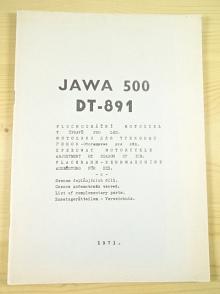 JAWA 500 DT - 891 - plochodrážní motocykl v úpravě pro led - technické údaje, návod k obsluze, seznam náhradních součástí - 1973