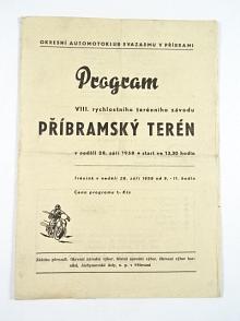 Program VIII. rychlostního terénního závodu Příbramský terén - 28. září 1958 - Příbram