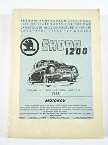Škoda 1200 - seznam náhradních dílů - 1955 - Motokov