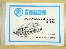 Škoda Favorit 135, 136 - seznam náhradních dílů - 1992