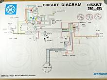 ČZ - Čezet 250 typ 485 - Circuit diagram - plakát - 1980 - Motokov