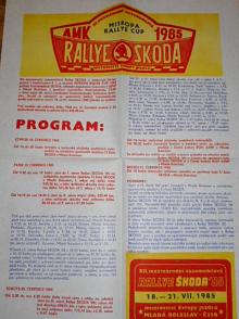Rallye Škoda 1985 - program - plakát