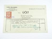 Karel Braunbeer - kancelářské stroje - České Budějovice - účet - Jan Konopa, zástupce továrny JAWA - 1939