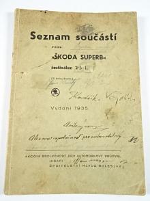 Škoda Superb - šestiválec 2,5 L - 1935 - seznam součástí - ASAP Mladá Boleslav