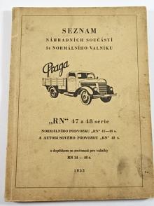 Praga RN - seznam náhradních součástí - 1953