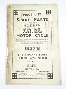 Ariel - Price List of Spare Parts for the Modern Ariel Motor Cycle - 1937/8 - the Square Four - Four Cylinder