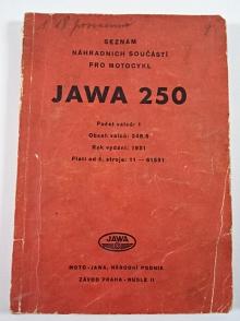 JAWA 250 pérák - 1951 - seznam náhradních součástí