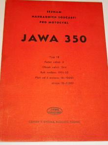 JAWA 350 typ 18 pérák 1951-52 - seznam náhradních součástí