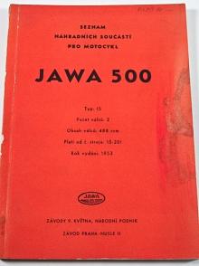 JAWA 500 typ 15 - 1953 - seznam náhradních součástí
