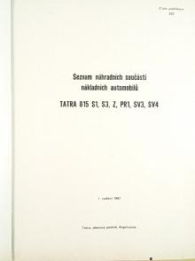 Tatra 815 S1, S3, Z, PR1, SV3, SV4 - seznam náhradních součástí nákladních automobilů - 1987