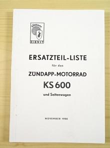 Zündapp KS 600 und Seitenwagen - Ersatzteil - Liste - 1950 - REPRINT!!!