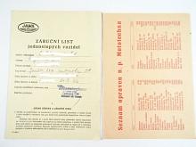 JAWA 250 automatic 559 - záruční list + seznam opraven n. p. Mototechna - 1966