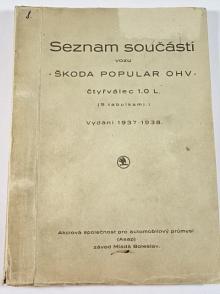 Škoda Popular OHV - seznam součástí vozu - 1937-1938