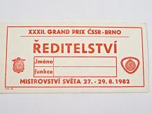XXXII. Grand Prix ČSSR - Brno - Mistrovství světa 27. - 29. 8. 1982