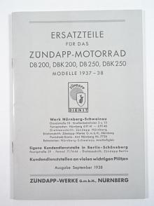 Zündapp DB 200, DBK 200, DB 250, DBK 250 Modelle 1937 - 38 - Ersatzteile - REPRINT!!!