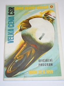 Velká cena ČSR, Závod družby národů, Brno 23. 8. 1959 - program + seznam startujících + vstupenky