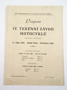 IV. terénní závod motocyklů - krajský přebor - 14. 10. 1962 - Kutná Hora - Švermovy sady - program