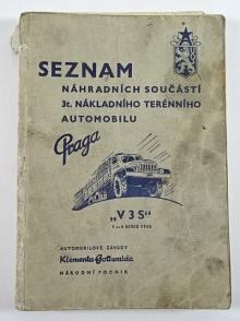 Praga V3S - seznam náhradních součástí - 1956