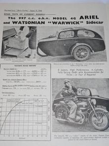 Ariel - The 1.000 c.c. Square Four with Walsonian Full 2-seater Sidecar - Reprinted from Motor Cycling - August 19, 1954