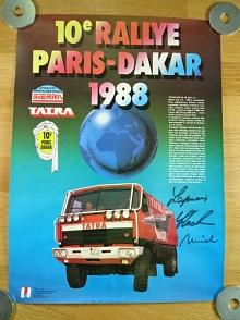 Tatra 815 VD 10 300 4 x 4 - 10. Rallye Paris - Dakar - 1988 - plakát - podpis Karel Loprais, Radek Stachura, Tomáš Mück