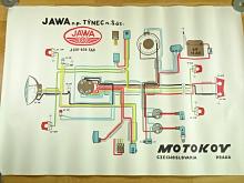 JAWA 350 typ 634-5, 6, 8 - schéma elektrické instalace - plakát - Motokov