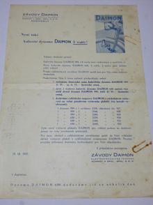Závody Daimon - firemní dopis - kulovité dynamo 3 waty -1937