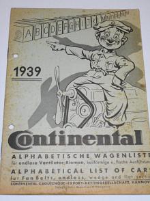 Continental 1939 - Alphabetische Wagenliste für endlose Ventilator - Riemen, keilförmige u. flache Ausführung - Bugatti, Praga, Škoda, Tatra...