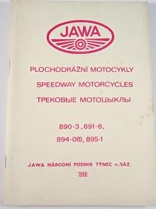 JAWA plochodrážní motocykly 890-3, 891-6, 894-0(1), 895-1 - 1980 - návod k obsluze, demontáž a montáž motoru, seznam součástí