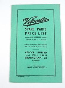 Velocette - Sare Parts - Price List - 1950
