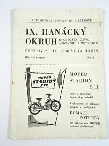 IX. Hanácký okruh - rychlostní závod automobilů a motocyklů - Přerov 25. 9. 1960 - program