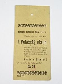 I. Valašský okruh - 23. září 1951 - vstupenka