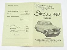 Škoda 440 Export - technická data + ceník - 1956