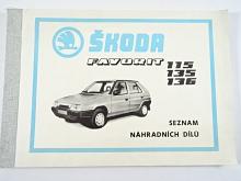 Škoda Favorit 115, 135, 136 - seznam náhradních dílů - 1988