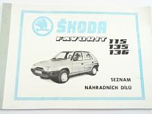 Škoda Favorit 115, 135, 136 - seznam náhradních dílů - 1988
