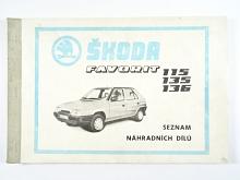 Škoda Favorit 115, 135, 136 - seznam náhradních dílů - 1988