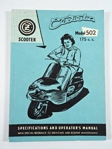 ČZ 175 Model 502 Scooter Čezeta - Specifications and Operator's Manual - 1962