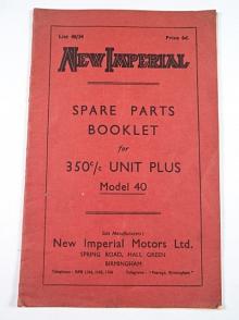 New Imperial - Spare Parts Booklet for 350 cc Unit Plus Model 40