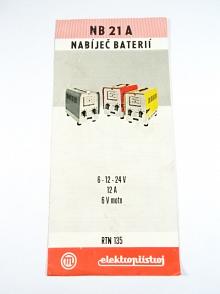 NB 21 A nabíječ baterií - technické údaje, provozní podmínky, údržba