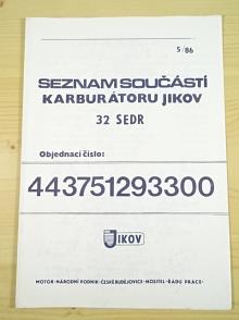 Jikov 32 SEDR  2933 - karburátor - seznam součástí - Škoda 120 LS, GLS, Rapid, LX, model M II