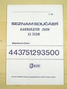 Jikov 32 SEDR  2935 model 84 - karburátor - seznam součástí - Škoda 1203 - 1986